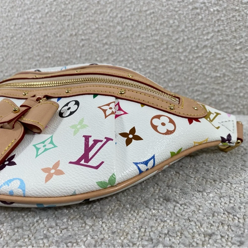 Louis Vuitton White Multicolor Monogram Crossbody Bumbag with Tan Trim - Picture 12 of 16